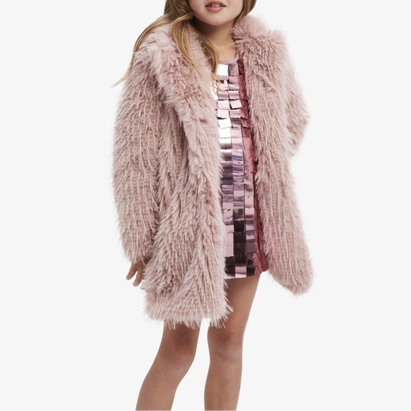 Mayoral Outerwear Collection Coat Girl 12 Shaggy Faux Fur Tan Pockets Fun Jacket - Picture 1 of 16